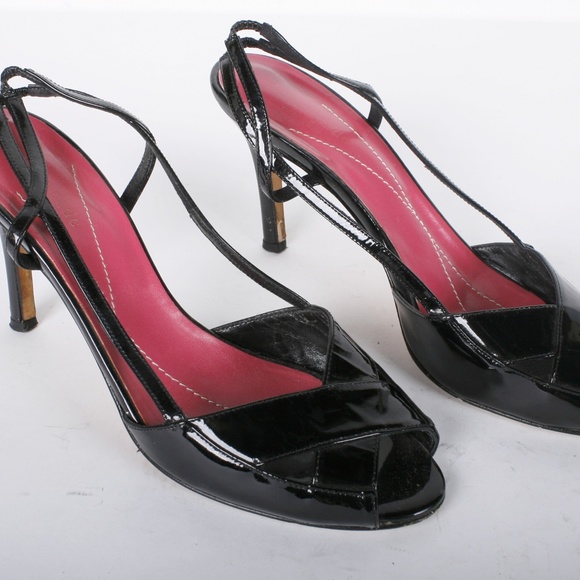 Women's Black Patent Cole Haan Open Toe Heels 7.5M - Picture 2 of 5